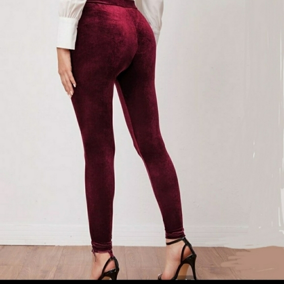 Velvet burgundy leggings - Picture 2 of 4